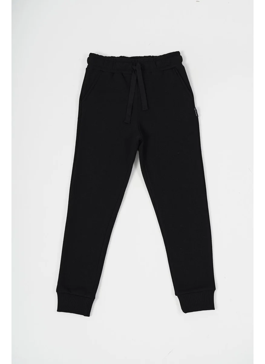 ميتاليك Black-Navy-Anthracite Thick Cotton Elastic Waist and Leg Pocket 3-Pack Girls Tracksuit Bottoms