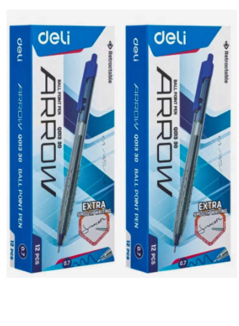 Deli 24-Piece Arrow Retractable Ballpoint Pen Set 0.7mm Tip Blue Ink - Image 1