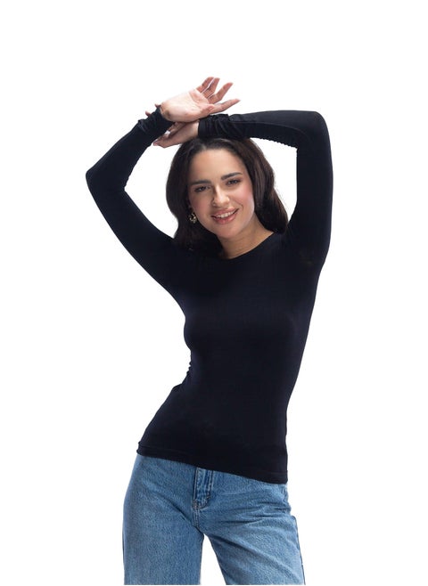 Carina Long Sleeves Viscose Top - Black