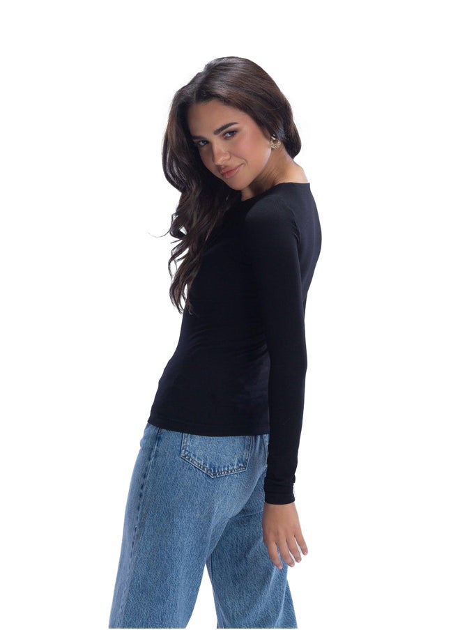Carina Carina Long Sleeves Viscose Top - Black  - Image 2