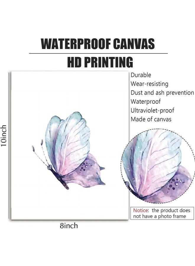Butterfly Wall Art Decor - Vintage Butterfly Wall Art Canvas Poster - Purple Butterfly Decorations for Bedroom - Set of 3 (8X10 Inch, Unframed) - Image 2