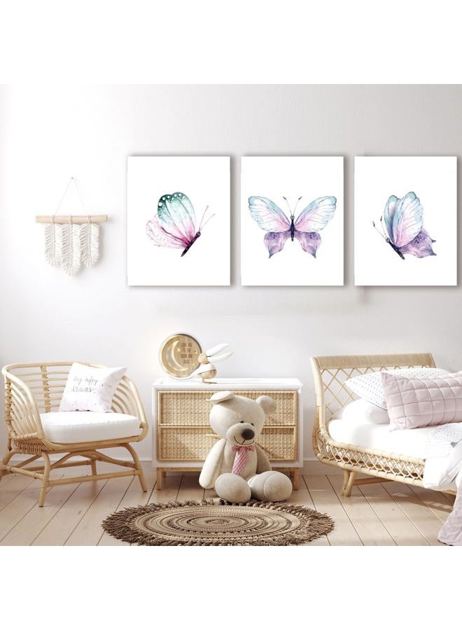 Butterfly Wall Art Decor - Vintage Butterfly Wall Art Canvas Poster - Purple Butterfly Decorations for Bedroom - Set of 3 (8X10 Inch, Unframed) - Image 4
