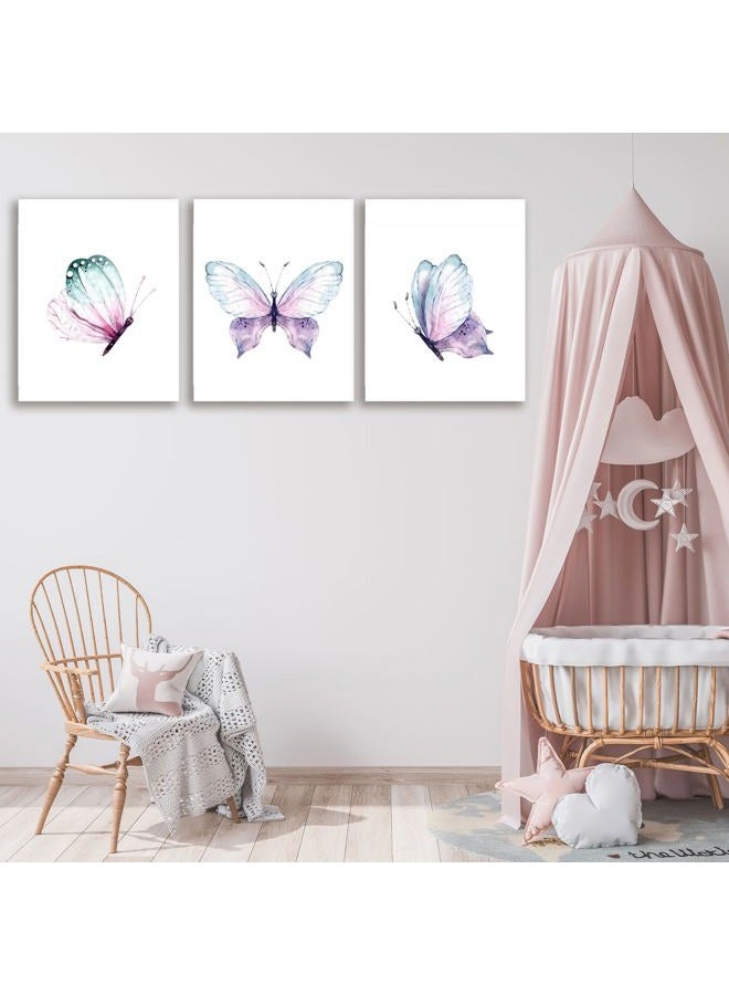 Butterfly Wall Art Decor - Vintage Butterfly Wall Art Canvas Poster - Purple Butterfly Decorations for Bedroom - Set of 3 (8X10 Inch, Unframed) - Image 3