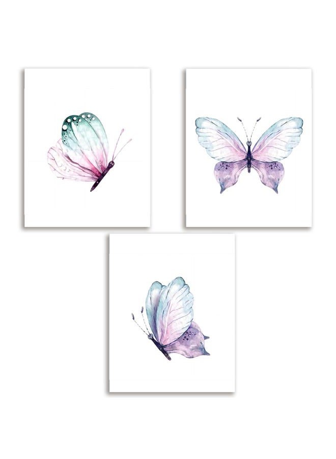 Butterfly Wall Art Decor - Vintage Butterfly Wall Art Canvas Poster - Purple Butterfly Decorations for Bedroom - Set of 3 (8X10 Inch, Unframed) - Image 1