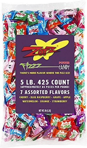 ZOTZ Fizzy Sour Candy Bulk  Retro Italian Hard Candy Individually Wrapped  Classic Nostalgic 7 Assorted Flavors Cherry Watermelon Strawberry Blue Raspberry Apple Orange  Grape  425 Pieces Bag for Party Favors Goodie Bags Piata  Candy Buffet - Image 1