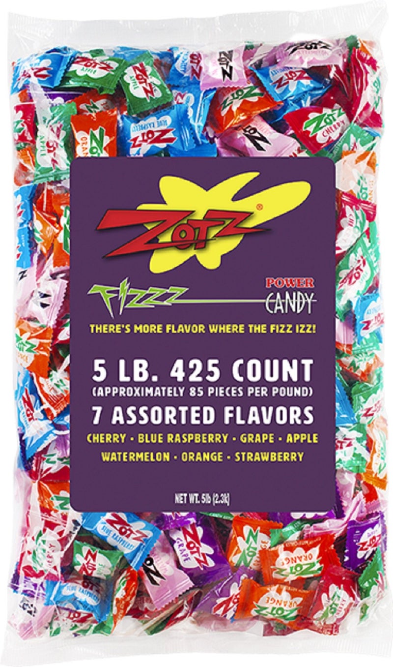 ZOTZ Fizzy Sour Candy Bulk  Retro Italian Hard Candy Individually Wrapped  Classic Nostalgic 7 Assorted Flavors Cherry Watermelon Strawberry Blue Raspberry Apple Orange  Grape  425 Pieces Bag for Party Favors Goodie Bags Piata  Candy Buffet - Image 3