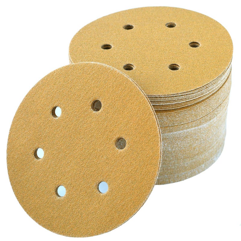 Aiyard 6-Inch 6-Hole Hook and Loop Sanding Discs 100-Grit, Random Orbital Sandpaper for Automotive and Woodworking, 100-Pack - Image 1