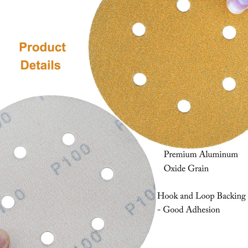 Aiyard 6-Inch 6-Hole Hook and Loop Sanding Discs 100-Grit, Random Orbital Sandpaper for Automotive and Woodworking, 100-Pack - Image 5