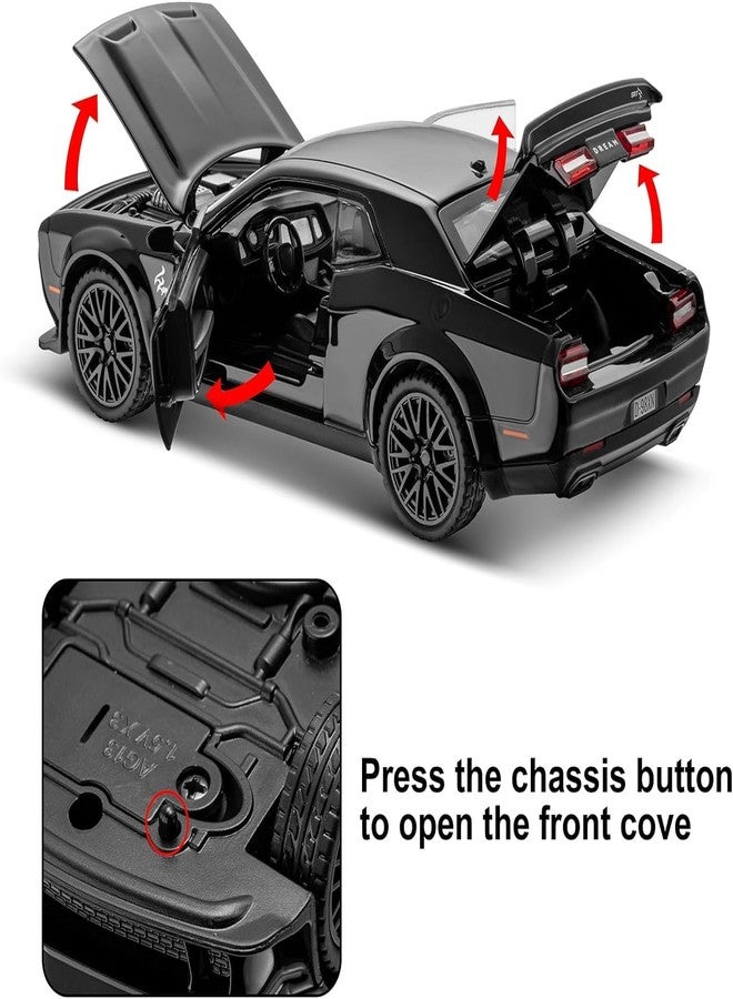 VARIYA ENTERPRISE Model Car Exclusive Alloy Metal Pull Back Die-cast Car Metal Pullback Toy car with Openable Doors & Light Music Best Gifts Toys Kids (1:24 Scale Dodge Challenger - Black) - Image 3