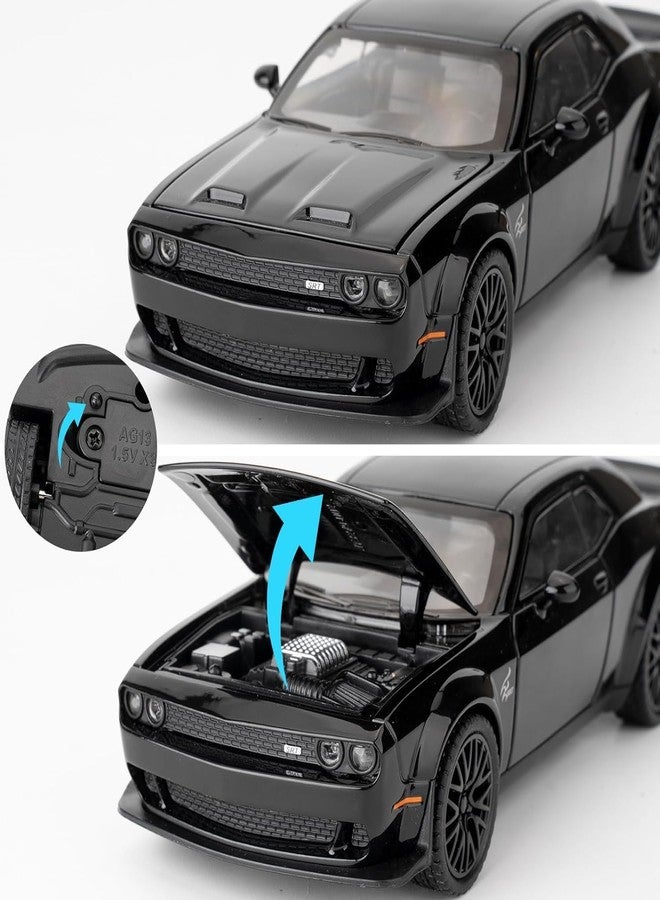 VARIYA ENTERPRISE Model Car Exclusive Alloy Metal Pull Back Die-cast Car Metal Pullback Toy car with Openable Doors & Light Music Best Gifts Toys Kids (1:24 Scale Dodge Challenger - Black) - Image 4