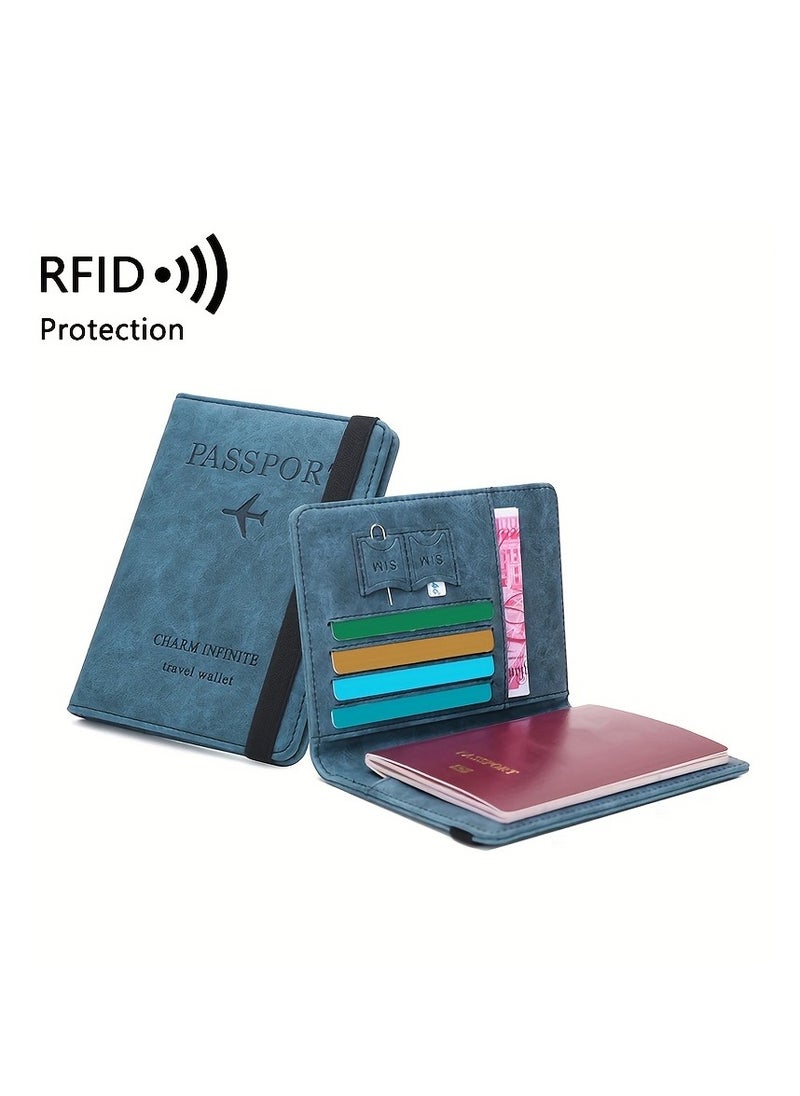 ماركة غير محددة 1 قطعة حقيبة جواز سفر متعددة البطاقات مضادة للسرقة RFID، حقيبة مستندات تذاكر السفر للخارج، حامل جواز سفر متعدد الوظائف بأناقة بسيطة  - Image 1