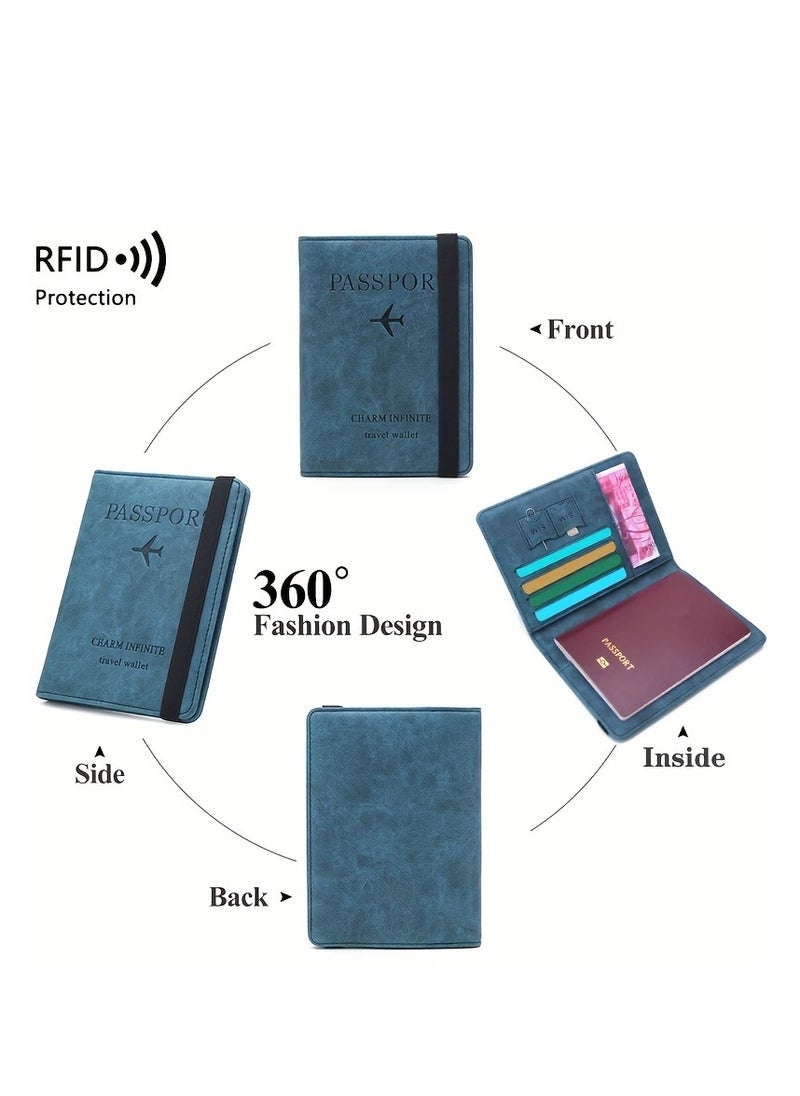 ماركة غير محددة 1 قطعة حقيبة جواز سفر متعددة البطاقات مضادة للسرقة RFID، حقيبة مستندات تذاكر السفر للخارج، حامل جواز سفر متعدد الوظائف بأناقة بسيطة  - Image 2