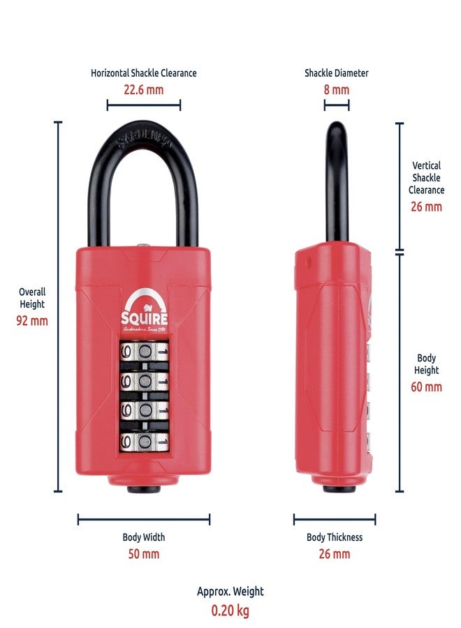 Squire Heavy Duty Padlock (CP50RED) - Toughest Steel Shackle - 4 Wheel 2" Wide Combination Padlock (Red) - Alloy Steel for Corrosion Resistance - Weatherproof Lock for Home, School & Garage - Image 4