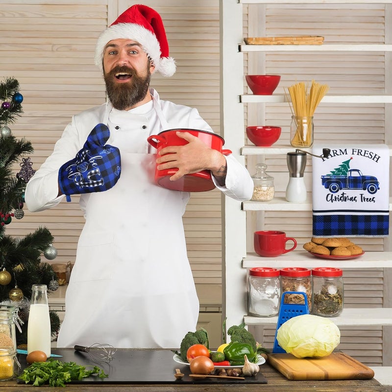 Leinuosen Leinuosen 6 Pieces Christmas Kitchen Set Dish Hand Towels Pot Holders and Oven Mitts Set Tea Towels Non Slip Heat Resistant Oven Gloves for Xmas Kitchen Cooking Baking GrillingXmas Tree  - Image 5