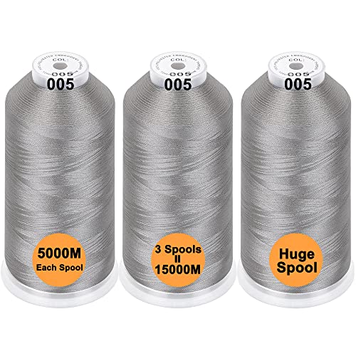 New brothreads  40 Options Various Assorted Color Packs of Polyester Embroidery Machine Thread Huge Spool 5000M for All Embroidery Machines  3xSILVER