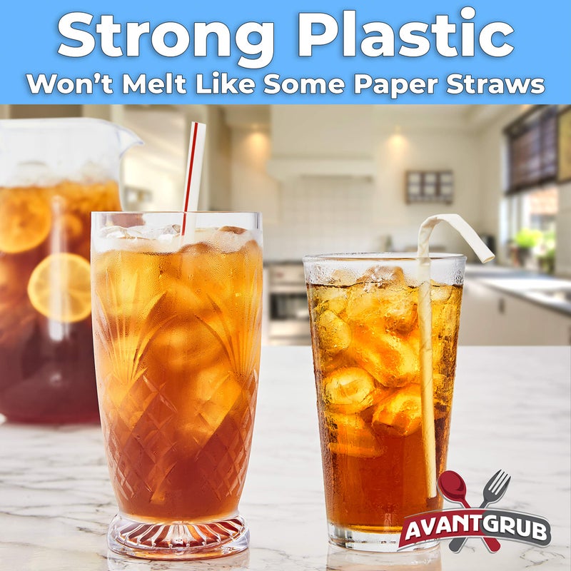 Avant Grub Retro  Extra Sturdy Sanitary Plastic Straws 300pk. BPA-Free  Individually Wrapped Red and White Striped Jumbo Disposable 7.75 Inch Drinking Straw. Best for Milkshakes  Smoothies  and Thick Drinks. - Image 5