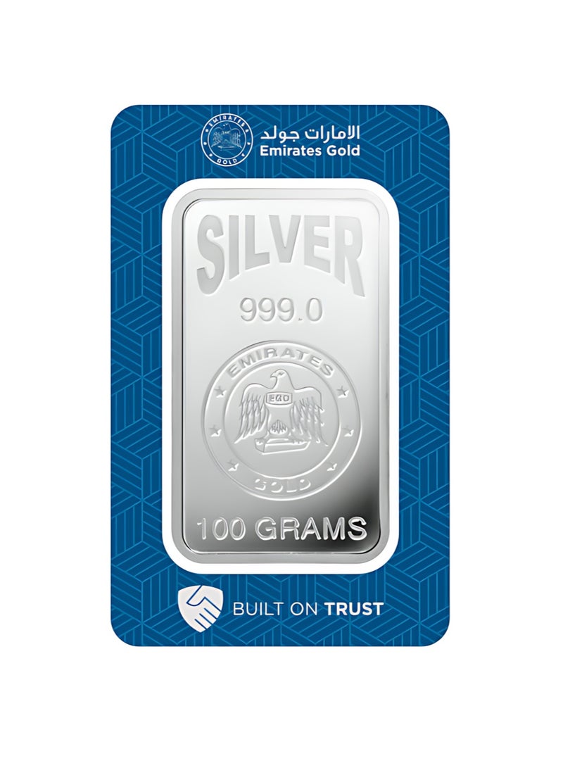 الإمارات جولد سبيكة فضة نقية من الإمارات للذهب بوزن 100 غرام ونقاء 999 - سبيكة فضة فاخرة، 100 غرام - Image 1