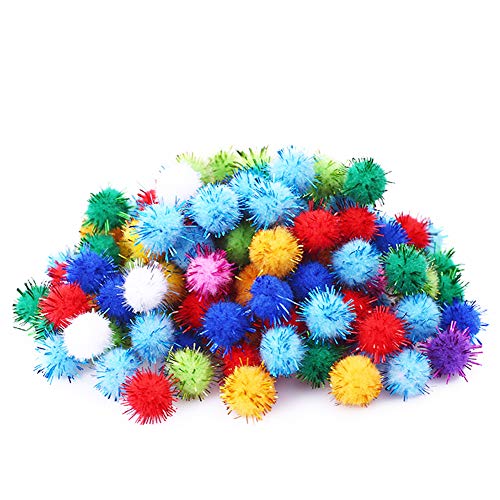 RIMOBUL 100PCS 1.5 INCH Cat Toy Balls Extra Large Sparkly Cat's Favorite Chase Glitter Ball Toy Sparkle Pom Pom Balls - Image 1