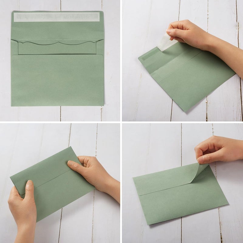 Toperd 100 Pack A7 Envelopes with Colorful Blank 5 x 7 Cards Self-Adhesive Business Envelopes Invitations Cards Envelopes (Sage-Green, A7) - Image 3