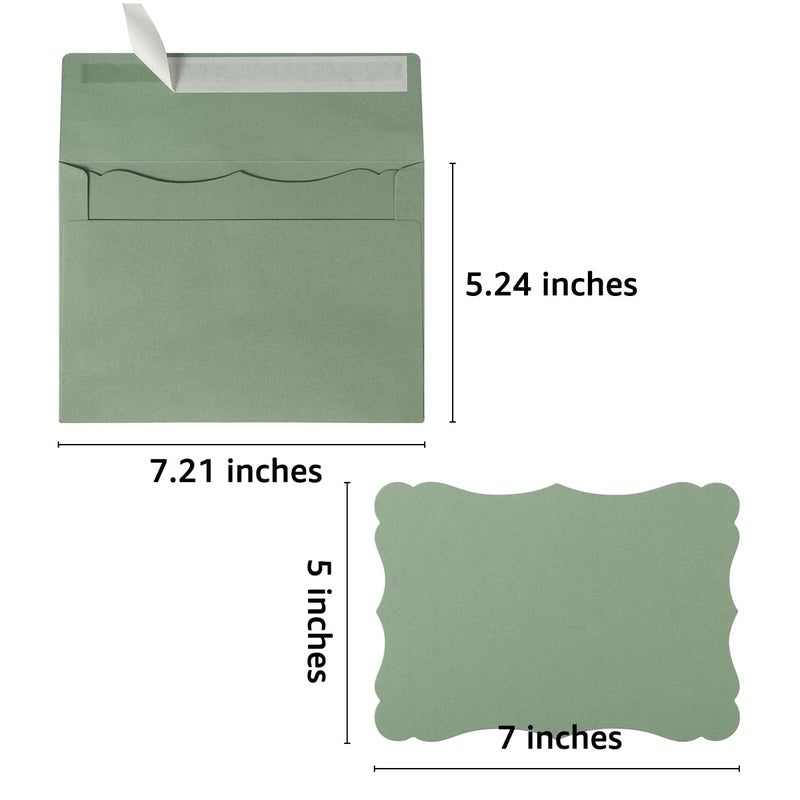 Toperd 100 Pack A7 Envelopes with Colorful Blank 5 x 7 Cards Self-Adhesive Business Envelopes Invitations Cards Envelopes (Sage-Green, A7) - Image 2
