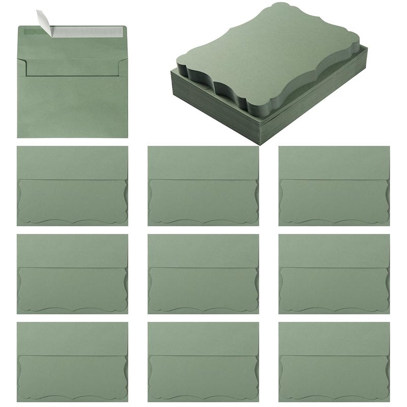 Toperd 100 Pack A7 Envelopes with Colorful Blank 5 x 7 Cards Self-Adhesive Business Envelopes Invitations Cards Envelopes (Sage-Green, A7) - Image 1