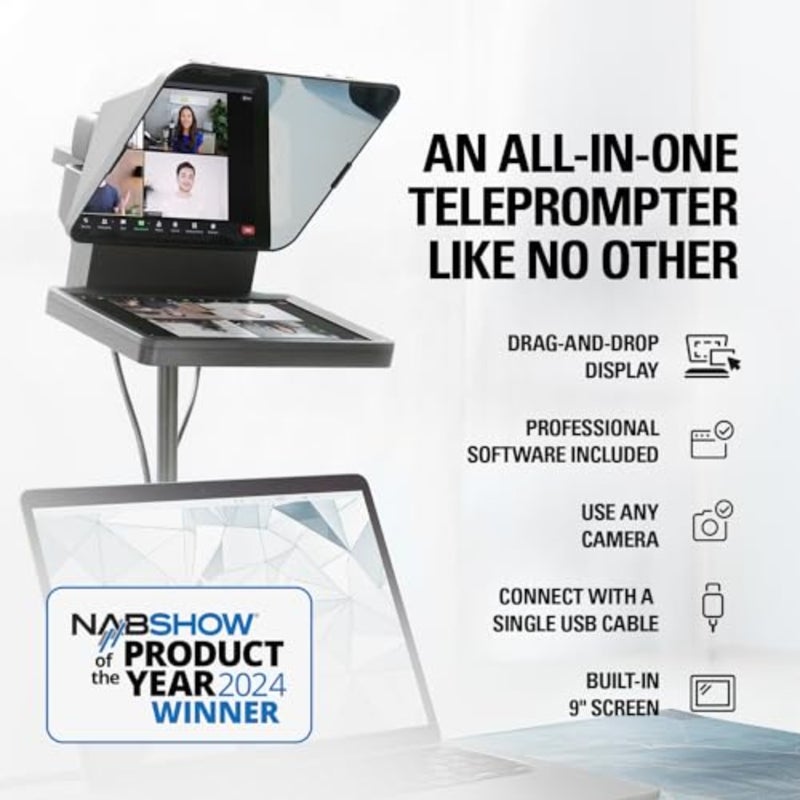 موجه - جهاز Teleprompter مع شاشة مدمجة لليوتيوب، Twitch، Zoom، MS Teams وأكثر من ذلك، يدعم DSLR/كاميرا الويب/الهاتف الذكي، شاشة عرض السحب والإفلات، يعمل مع Mac/PC وStream Deck - Image 3