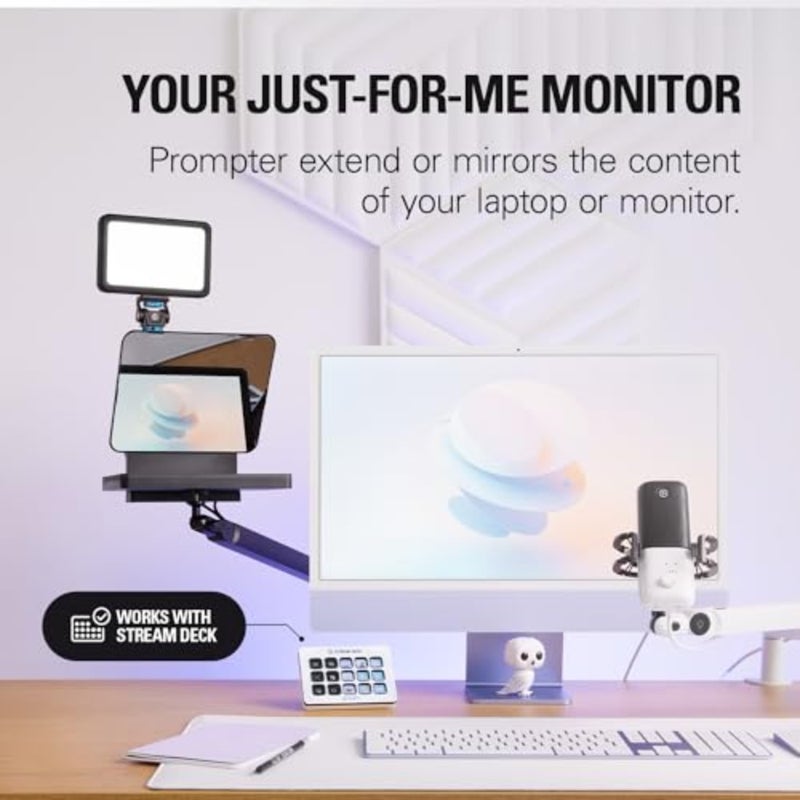 موجه - جهاز Teleprompter مع شاشة مدمجة لليوتيوب، Twitch، Zoom، MS Teams وأكثر من ذلك، يدعم DSLR/كاميرا الويب/الهاتف الذكي، شاشة عرض السحب والإفلات، يعمل مع Mac/PC وStream Deck - Image 5