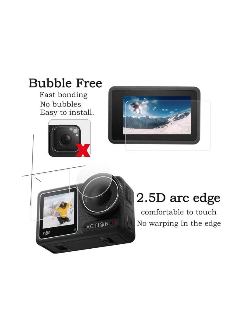 Screen Protector for DJI OSMO Action 4 Camera, Osmo Action 4 Lens Protector, Tempered Glass LCD Display Film, Silicone Lens Cap Cover, 0.3mm 9H Hardness Anti-Scratch Anti-Bubble (6+2 Pack) - Image 4