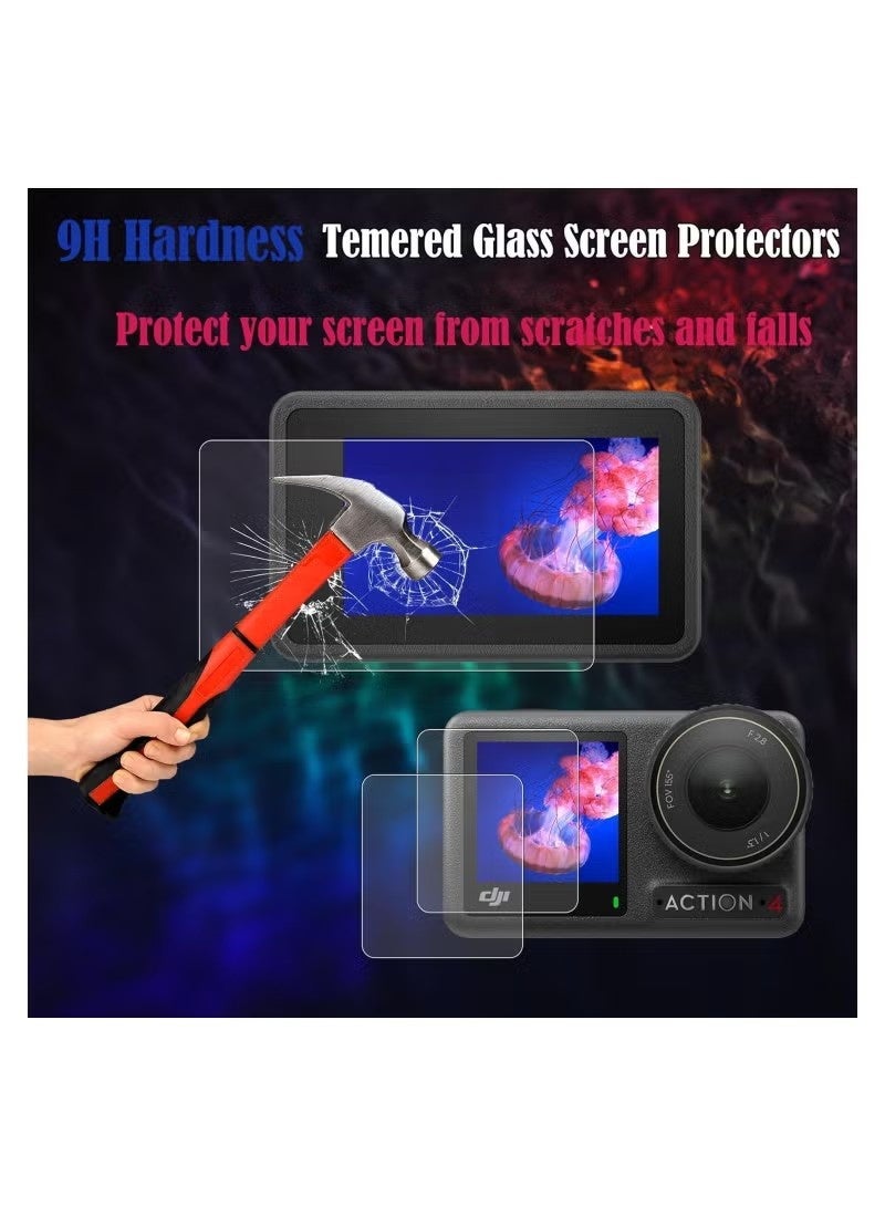 Screen Protector for DJI OSMO Action 4 Camera, Osmo Action 4 Lens Protector, Tempered Glass LCD Display Film, Silicone Lens Cap Cover, 0.3mm 9H Hardness Anti-Scratch Anti-Bubble (6+2 Pack) - Image 3