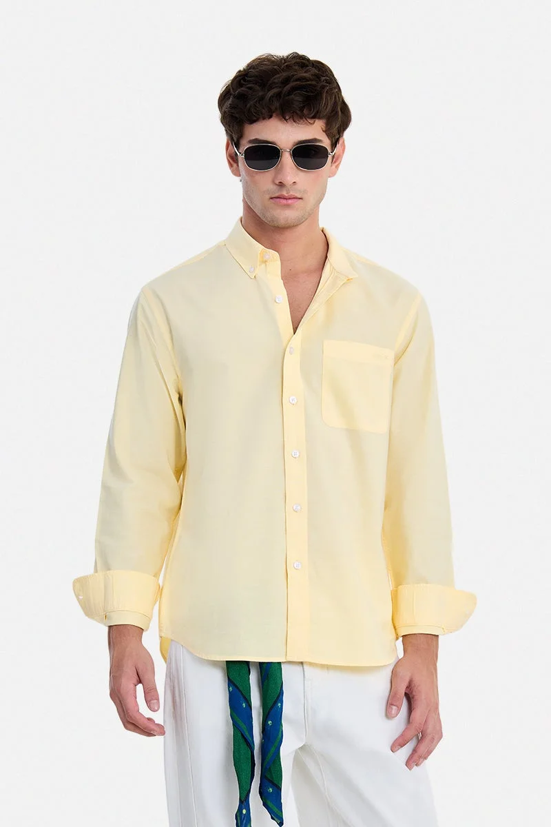 سنيتش Yellow Solid Long Sleeve Regular Fit Shirt
