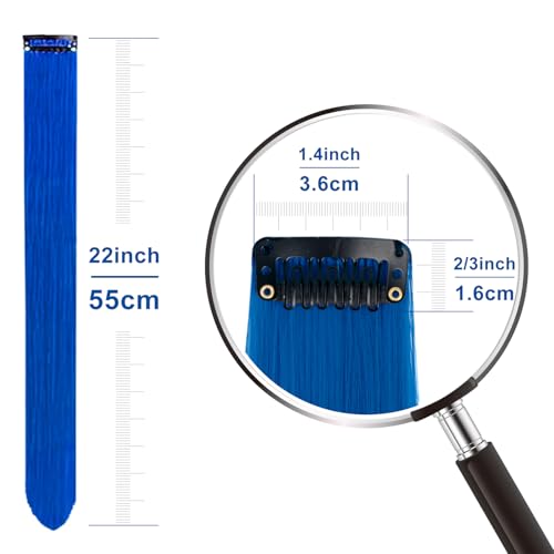 LADYAMZ Colored Hair Extensions 10 PCS, Teal and Blue Clip in Hair Extensions Party Highlights, Colorful Long Straight Synthetic Hairpieces for Girls Women Kids Gifts Blue Teal Hair Accessories(22 In) - Image 4