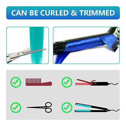 LADYAMZ Colored Hair Extensions 10 PCS, Teal and Blue Clip in Hair Extensions Party Highlights, Colorful Long Straight Synthetic Hairpieces for Girls Women Kids Gifts Blue Teal Hair Accessories(22 In) - Image 3
