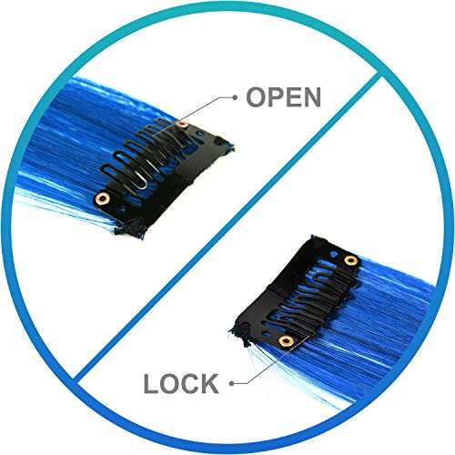 LADYAMZ Colored Hair Extensions 10 PCS, Teal and Blue Clip in Hair Extensions Party Highlights, Colorful Long Straight Synthetic Hairpieces for Girls Women Kids Gifts Blue Teal Hair Accessories(22 In) - Image 5