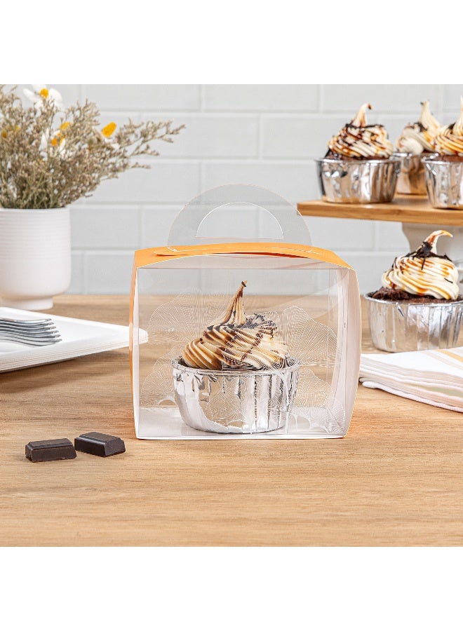 Restaurantware 5 Inch x 3.25 Inch Individual Cupcake Boxes, 100 Disposable Cupcake Display Boxes - With Handle, Leaf Accent, Clear Plastic Single Cupcake Containers, For Weddings Or Birthdays - Image 3