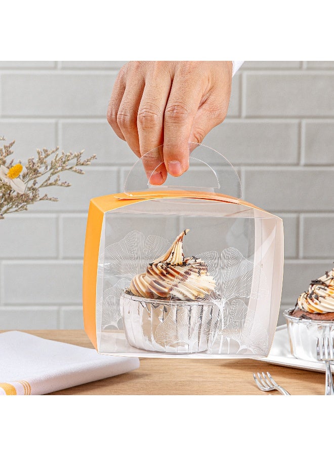 Restaurantware 5 Inch x 3.25 Inch Individual Cupcake Boxes, 100 Disposable Cupcake Display Boxes - With Handle, Leaf Accent, Clear Plastic Single Cupcake Containers, For Weddings Or Birthdays - Image 5