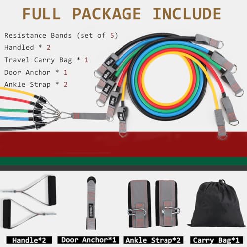 zhiamz Resistance Bands with Handles, Single Resistance Bands, Exercise Bands with Handles, for Resistance Training, Physical Therapy, Home Workouts, Fitness, Pilates, TPE - Image 5