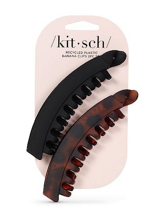 Kitsch مشابك شعر كبيرة من البلاستيك المعاد تدويره على شكل مخلب للنساء؛ مشابك شعر كبيرة ومشابك فك؛ مشابك مخلب كبيرة للشعر الكثيف؛ مشابك شعر للفتيات (2 قطعة باللون الأسود والسلحفاة) - Image 1