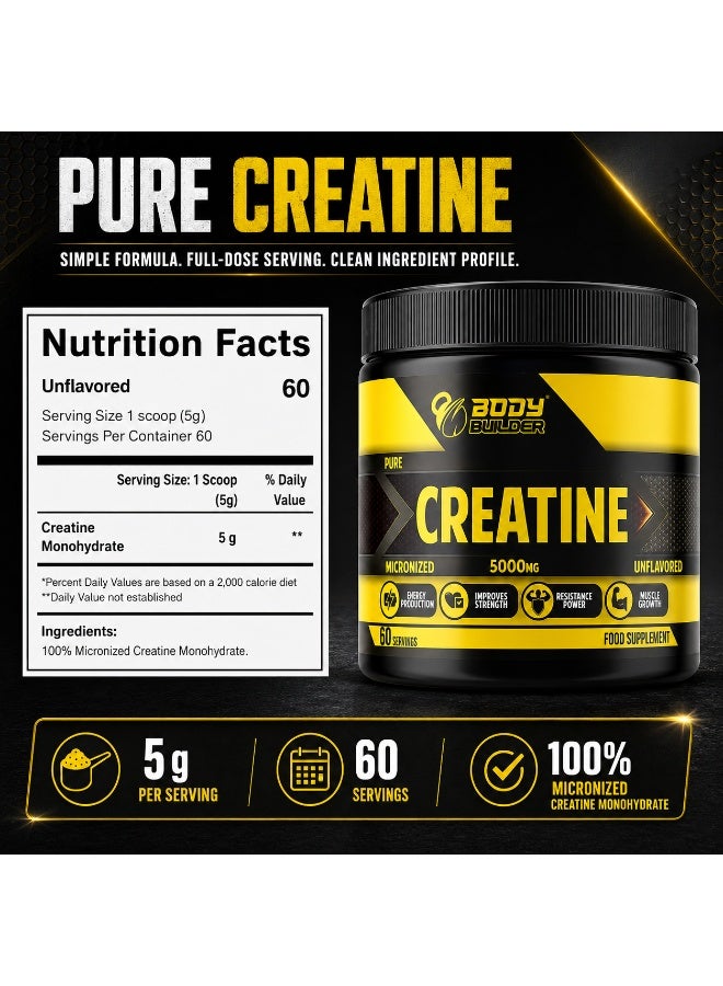 Body Builder Creatine Monohydrate 5000mg Per Serving 60 Servings 300 gm ,Unflavored Enhance Strength, Endurance, and Muscle Growth - Image 5