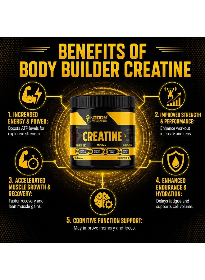 Body Builder Creatine Monohydrate 5000mg Per Serving 60 Servings 300 gm ,Unflavored Enhance Strength, Endurance, and Muscle Growth - Image 2