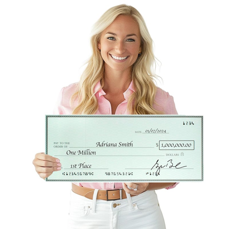 FIESTA WRAPS Giant Check (23.5 x 12.5 inches - Medium Size) - Big Checks for Presentations, Awards, Donations, Ceremonies and Events - Image 1