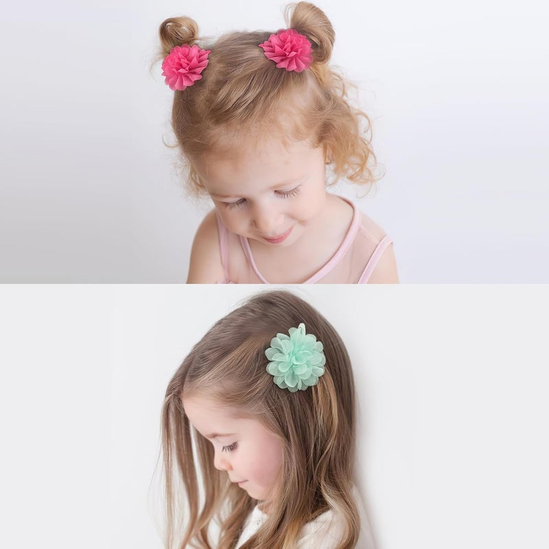 DED 24PCS 2.7" Chiffon Flower Hair Bows Clips Flower Tiny Hair Clips Fine Hair for Girls Infants Toddlers Set of 12 Pairs - Image 5