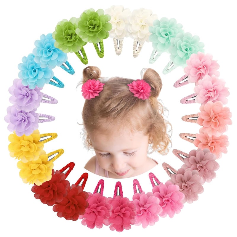 DED 24PCS 2.7" Chiffon Flower Hair Bows Clips Flower Tiny Hair Clips Fine Hair for Girls Infants Toddlers Set of 12 Pairs - Image 1