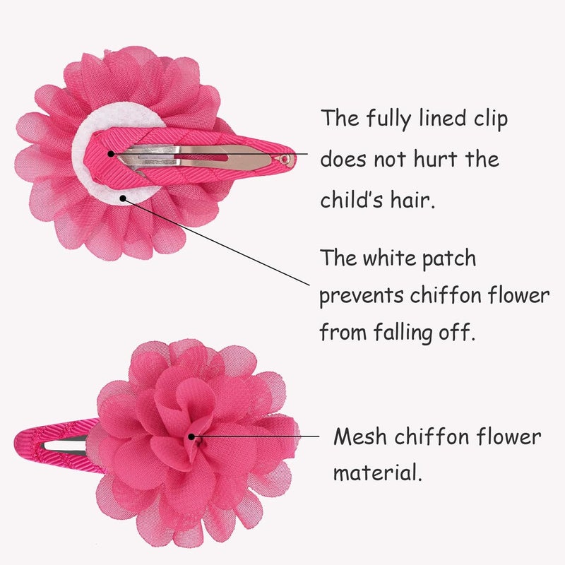 DED 24PCS 2.7" Chiffon Flower Hair Bows Clips Flower Tiny Hair Clips Fine Hair for Girls Infants Toddlers Set of 12 Pairs - Image 3