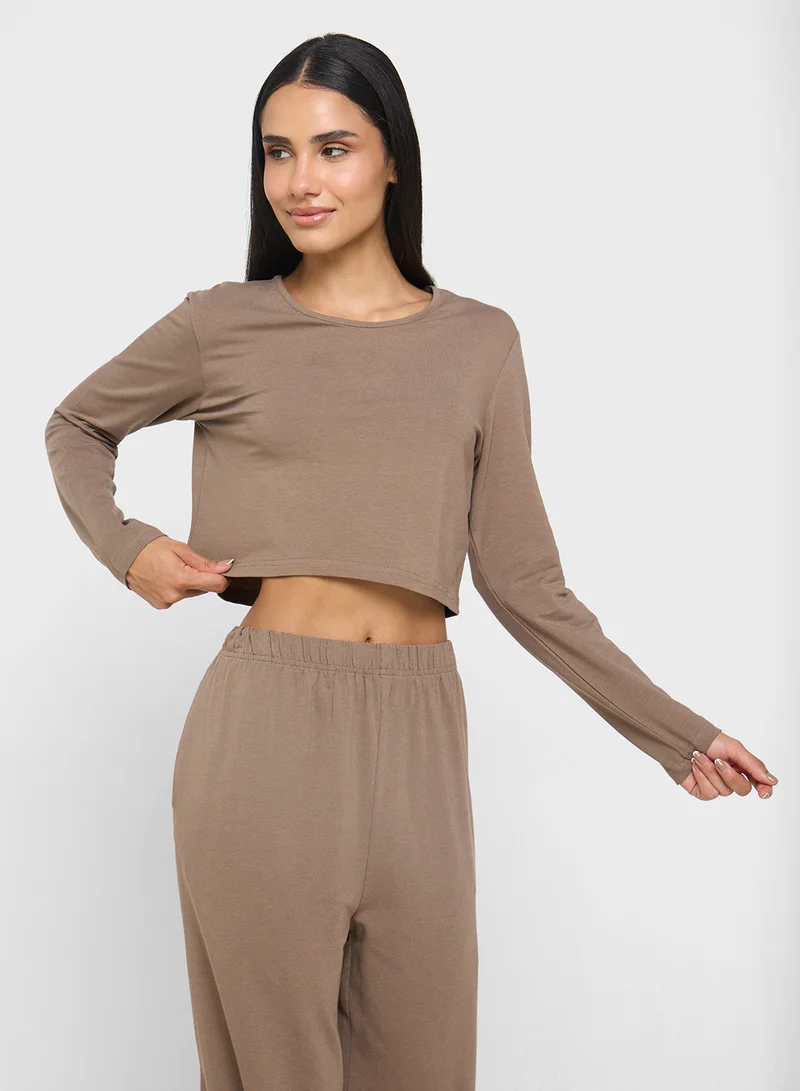 Ginger Cotton Long Sleeves Top & Relaxed Pyjama Set