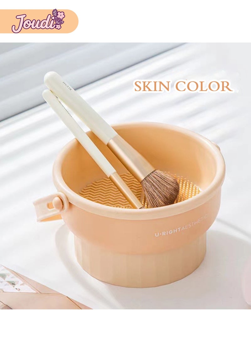 Joudi 3-in1 Makeup Brush Cleaning, Drying, and Storage Bowl – Large Capacity, Fast Cleaning with Multiple Texture Design（Pale orange） - Image 2