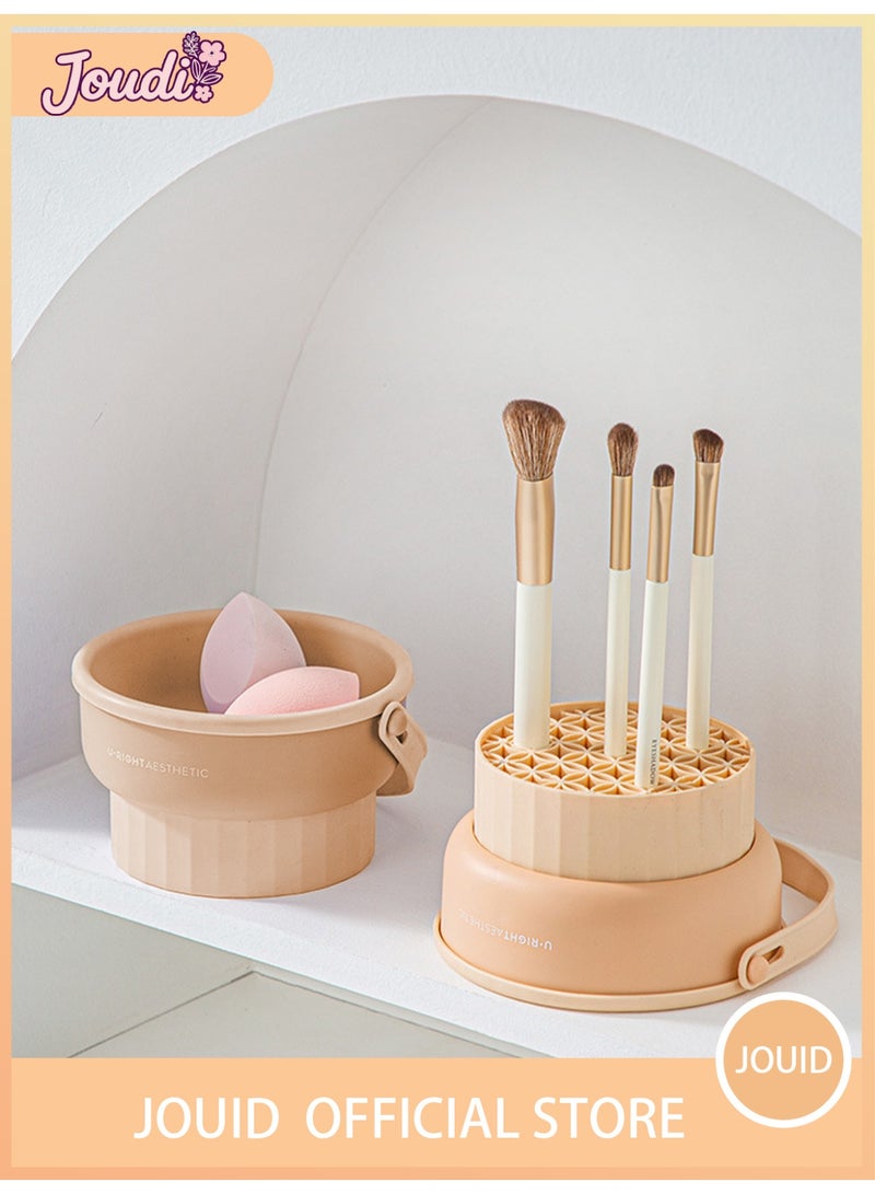Joudi 3-in1 Makeup Brush Cleaning, Drying, and Storage Bowl – Large Capacity, Fast Cleaning with Multiple Texture Design（Pale orange） - Image 1
