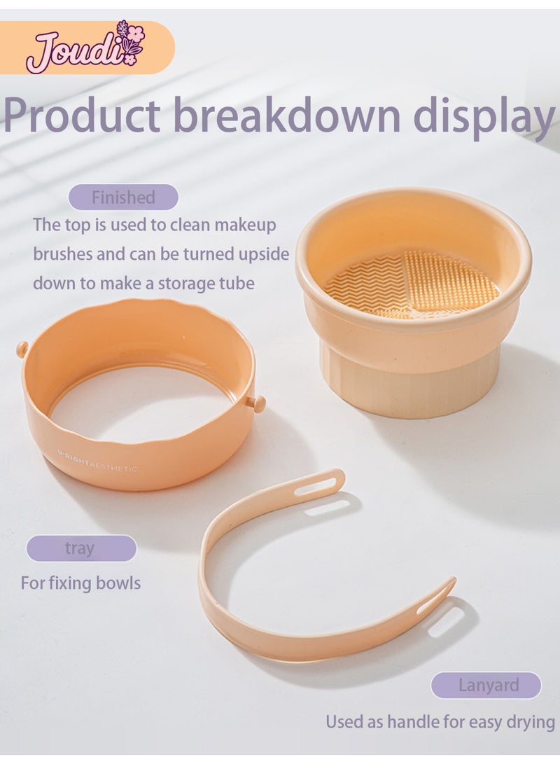 Joudi 3-in1 Makeup Brush Cleaning, Drying, and Storage Bowl – Large Capacity, Fast Cleaning with Multiple Texture Design（Pale orange） - Image 4