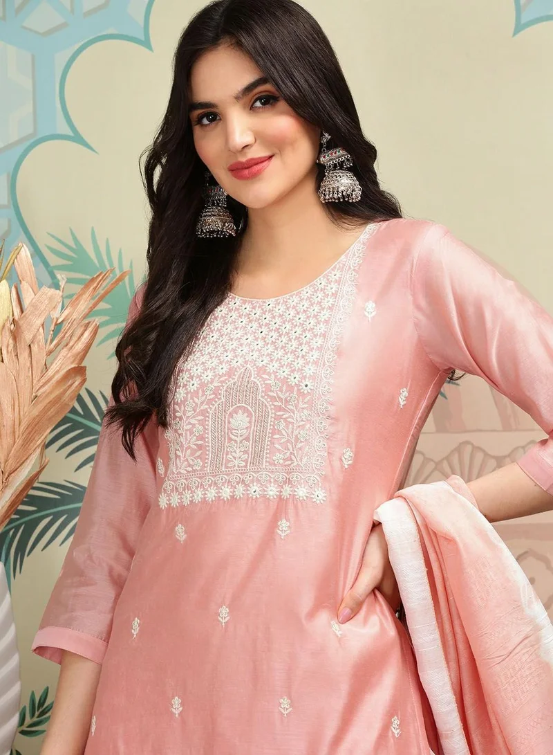 آي شين Women Pink Kurta Set With Dupatta