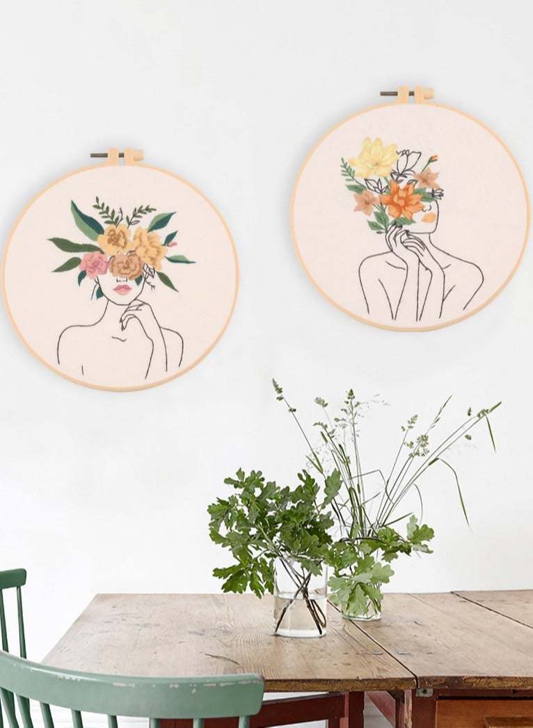 Generic Embroidery Kit, 3-Piece Beginner Cross Stitch Kit with Pattern and Instructions, Floral Botanical Print Embroidery Cloth, Colorful Thread and Embroidery Kit Embroidery Hoops  - Image 5