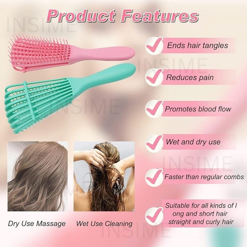 INSIME Detangler hair brush for curly hair comb for Women Men & Kids | Comb for curly wavy hair Pain Free hair detangling brush | Curl brush for hair styling Dry & Wet hair brush | (Sea Green) - Image 5